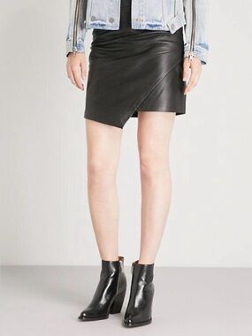 Zadig & Voltaire Black Leather Asymmetrical Hem Skirt
